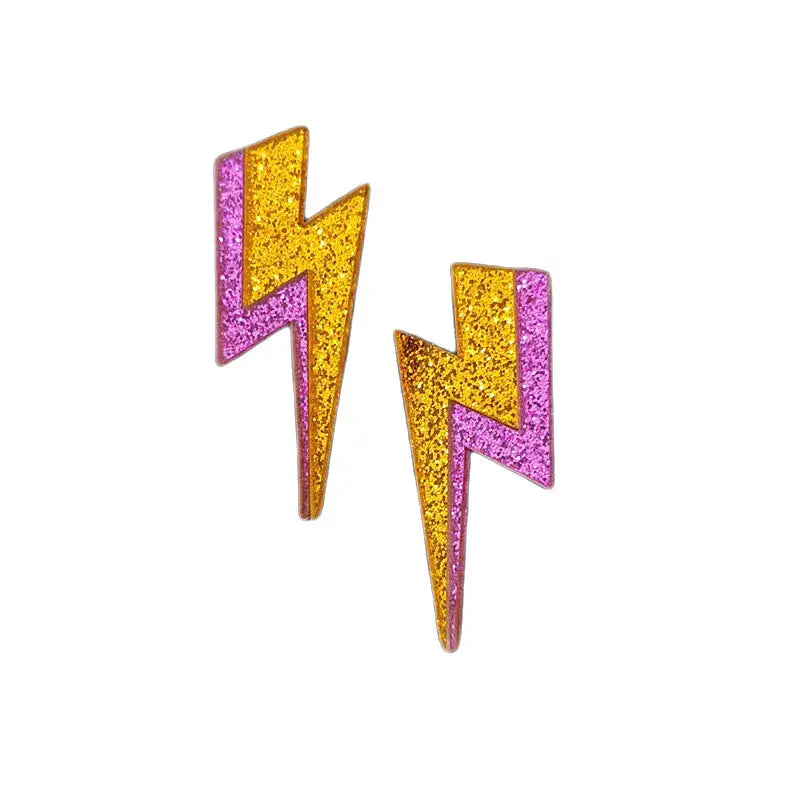 Glitter Lightning Acrylic Stud Earrings Yellow Pink