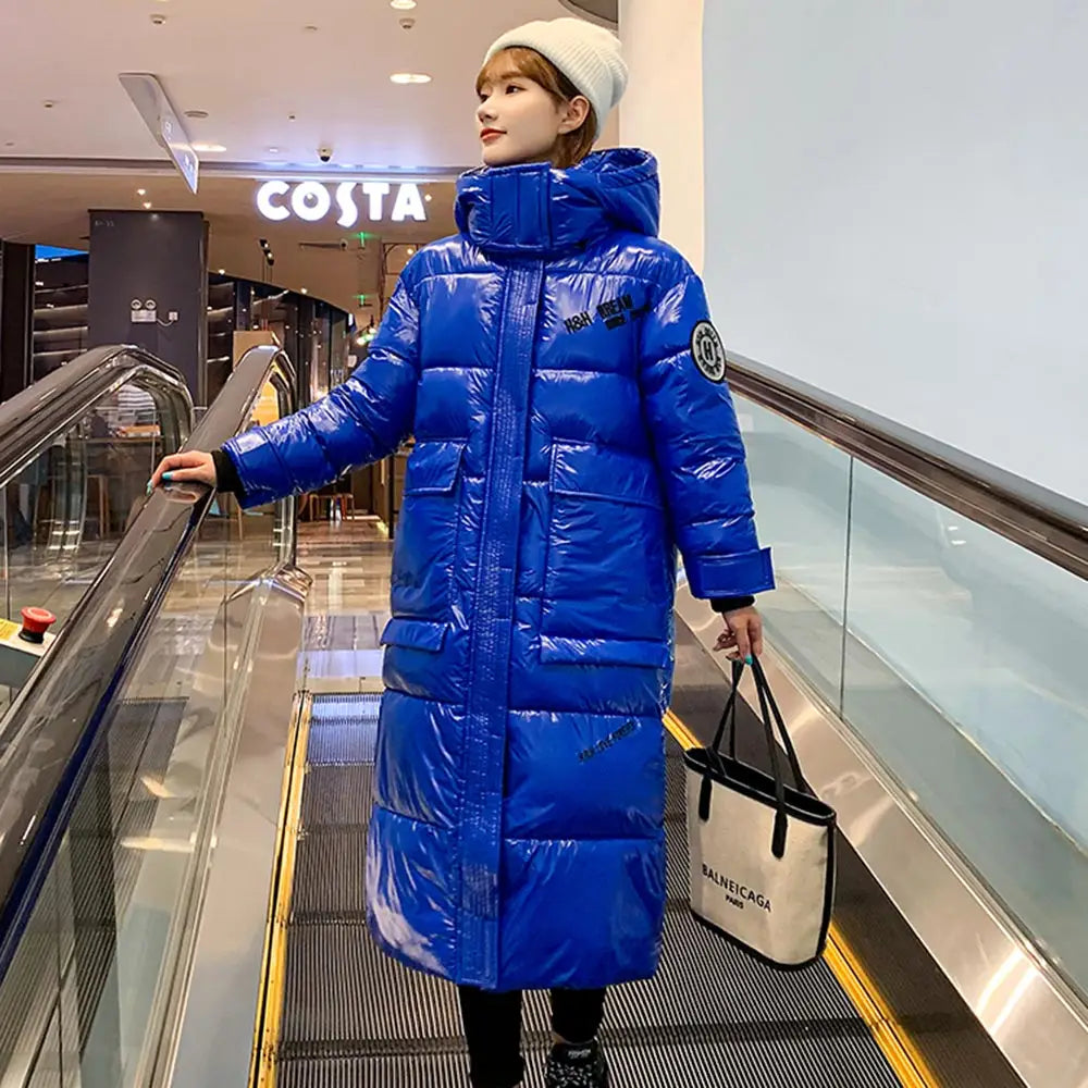 Glossy Solid Color Hooded Oversize Winter Coat