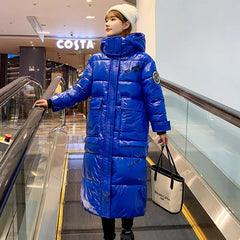 Glossy Solid Color Hooded Oversize Winter Coat