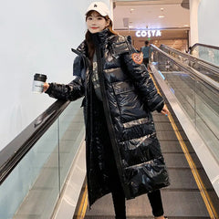 Glossy Solid Color Hooded Oversize Winter Coat Black / S