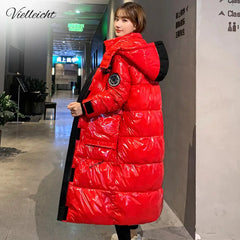 Glossy Solid Color Hooded Oversize Winter Coat X-Long