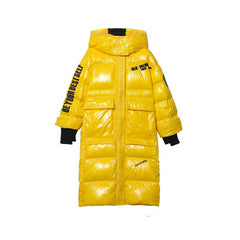 Glossy Solid Color Hooded Oversize Winter Coat X-Long