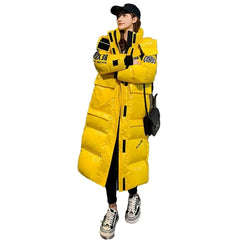 Glossy Solid Color Hooded Oversize Winter Coat Yellow / S