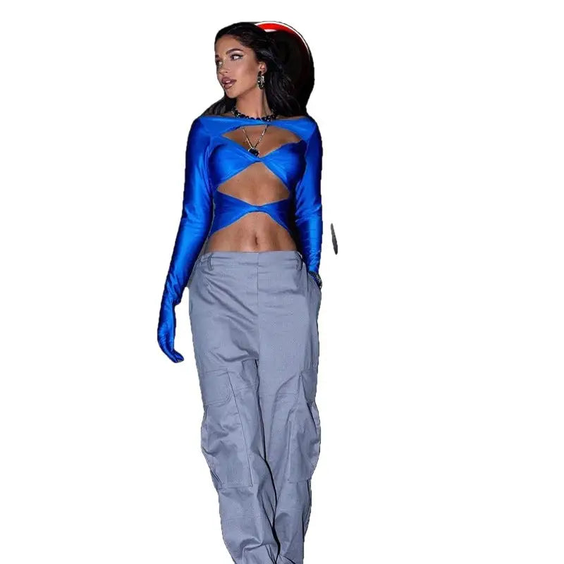 Glove Long Sleeve Hollow Out Crop Top