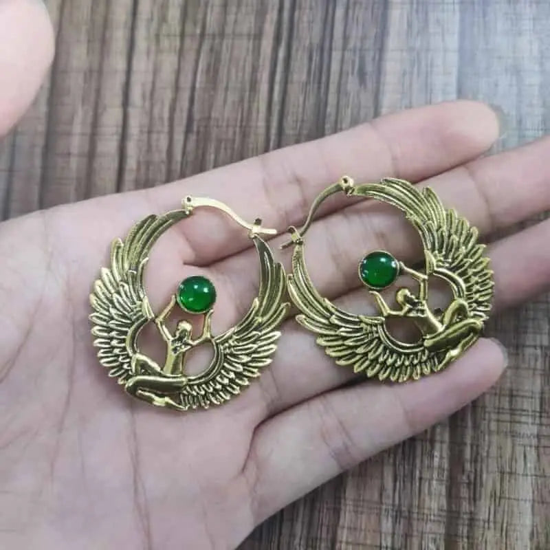 Goddess Isis Wings Earrings Egyptian Mythology Jewelry Gold