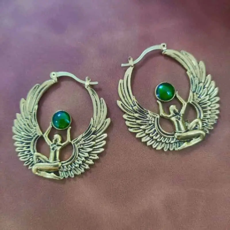 Goddess Isis Wings Earrings Egyptian Mythology Jewelry Gold