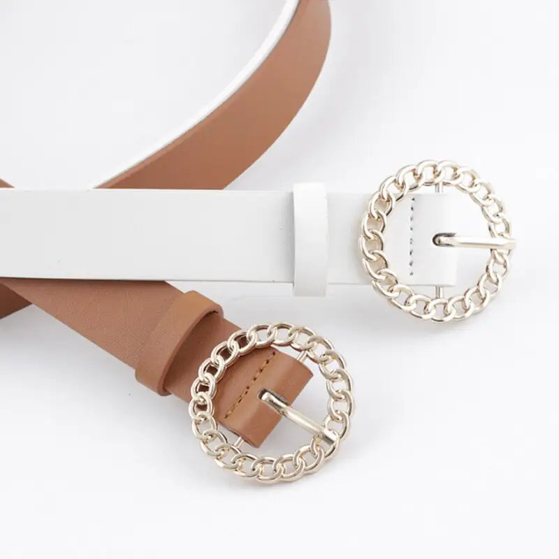 Gold Buckle PU Leather Belt