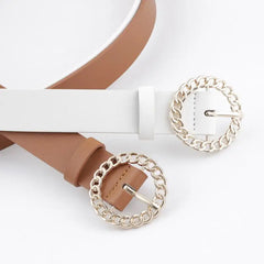 Gold Buckle PU Leather Belt