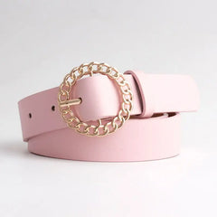 Gold Buckle PU Leather Belt