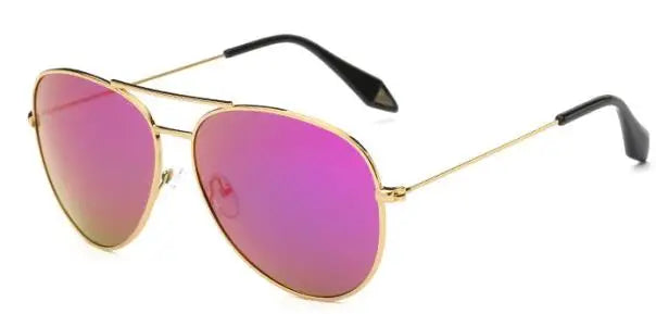 Gold frame aviator sunglasses with mirrored lens detail showcasing classic pilot design material quality