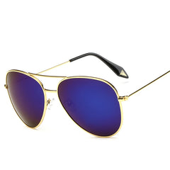 Gold frame aviator sunglasses with mirrored lens detail showcasing reflective coating and classic pilot design