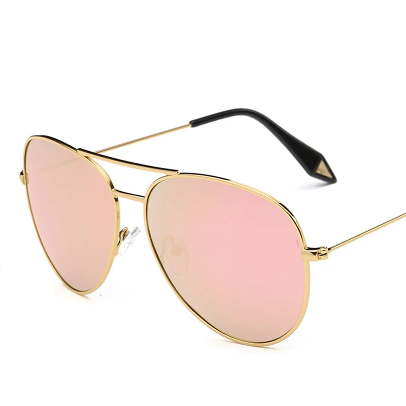 Gold frame aviator sunglasses with mirrored lenses, classic pilot style casual eyewear