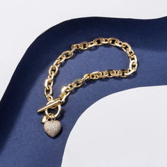 Gold Heart Charm Link Chain Bracelet