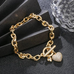 Gold Heart Charm Link Chain Bracelet