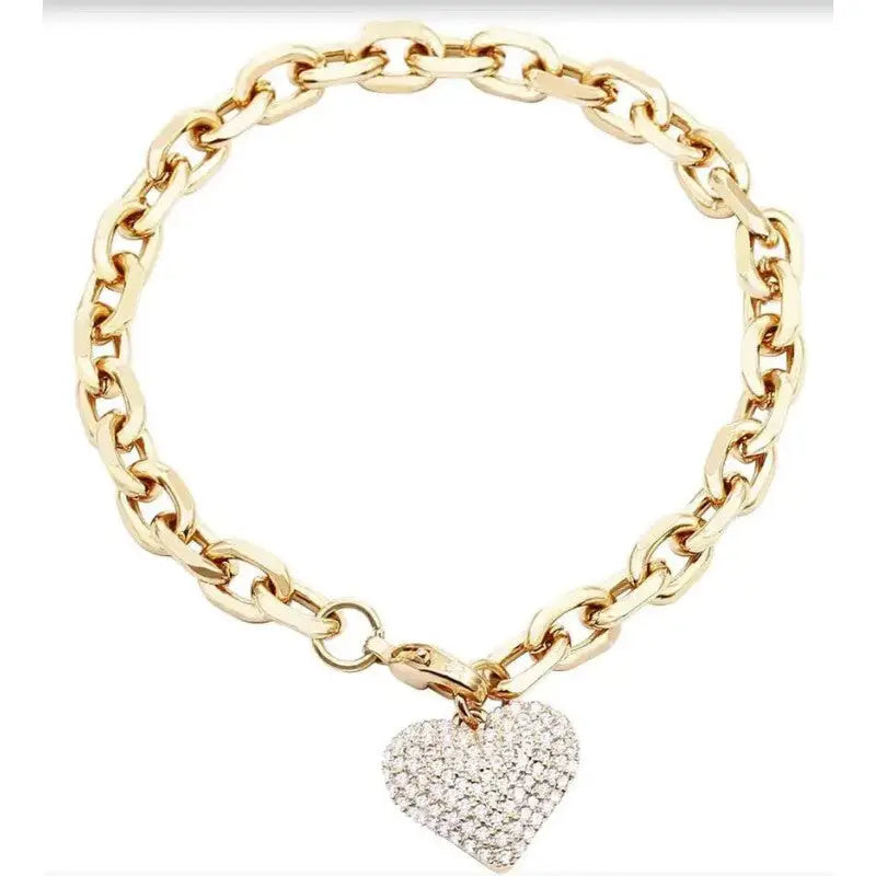 Gold Heart Charm Link Chain Bracelet
