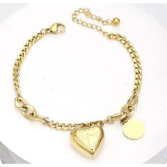 Gold Heart Charm Link Chain Bracelet Circle