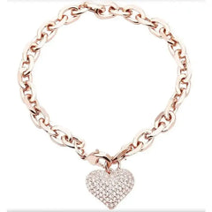 Gold Heart Charm Link Chain Bracelet Pink