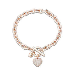 Gold Heart Charm Link Chain Bracelet Pink Shiny