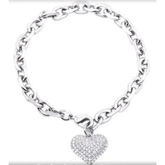 Gold Heart Charm Link Chain Bracelet Silver