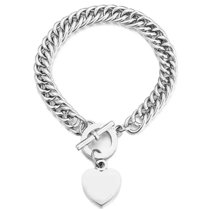 Gold Heart Charm Link Chain Bracelet Silver.