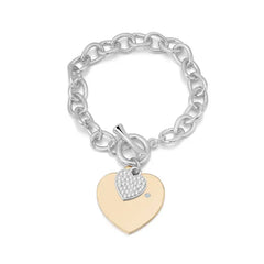 Gold Heart Charm Link Chain Bracelet - Silver
