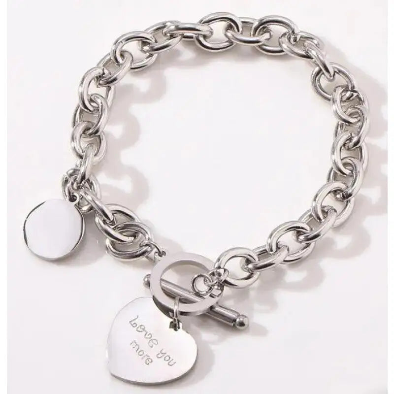 Gold Heart Charm Link Chain Bracelet Silver Circle