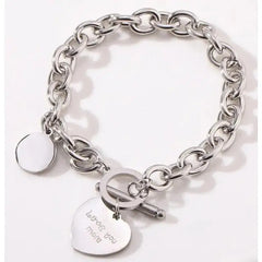 Gold Heart Charm Link Chain Bracelet Silver Circle