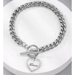 Gold Heart Charm Link Chain Bracelet Silver Love