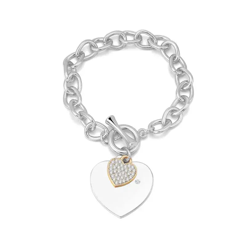 Gold Heart Charm Link Chain Bracelet Silver Shiny