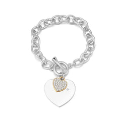 Gold Heart Charm Link Chain Bracelet Silver Shiny