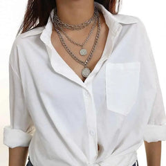 Gold Medal Pendant Coin Thin Chain Necklace 2