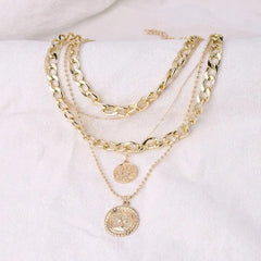 Gold Medal Pendant Coin Thin Chain Necklace