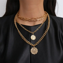 Gold Medal Pendant Coin Thin Chain Necklace 3