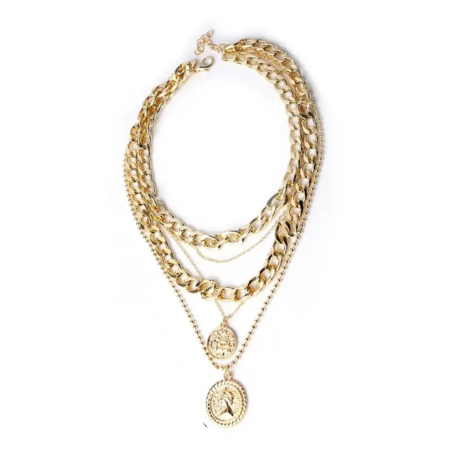 Gold Medal Pendant Coin Thin Chain Necklace