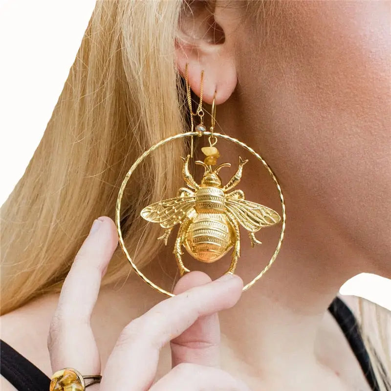 Gold Wasp Hoop Earrings