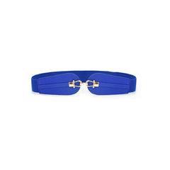 Golden Brooch Corset Elastic Waist PU Leather Belt - Blue