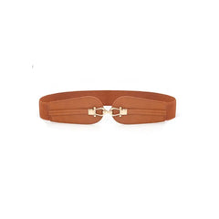 Golden Brooch Corset Elastic Waist PU Leather Belt