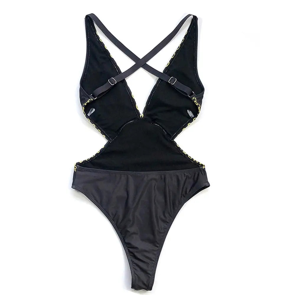 Golden Chain Cross Strap Swimsuit