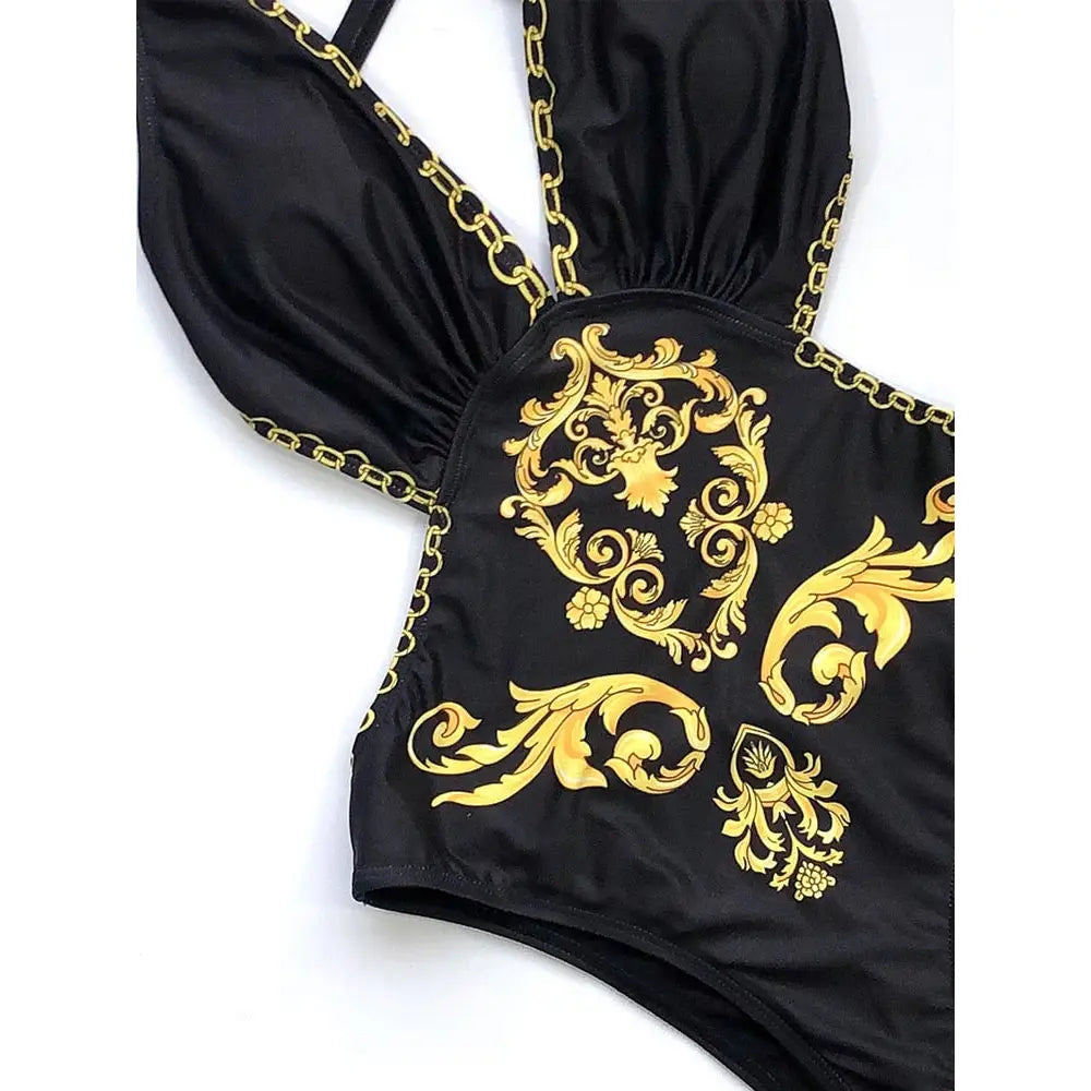 Golden Chain Cross Strap Swimsuit - Swimsuits