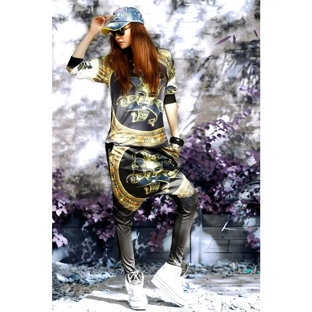 Golden Harlequin Harem Pants Pants Trousers