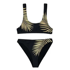 Golden Leaf High Waisted Bikini - S / Black - Swimwear