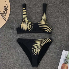 Golden Leaf High Waisted Bikini - Swimwear