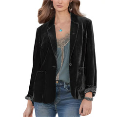 Golden Velvet Loose Elegant Blazer for Women Black / S