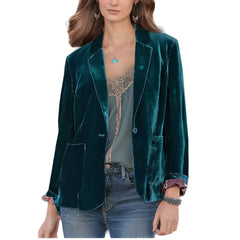 Golden Velvet Loose Elegant Blazer for Women Green / S