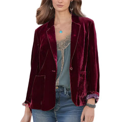Golden Velvet Loose Elegant Blazer for Women Red / S
