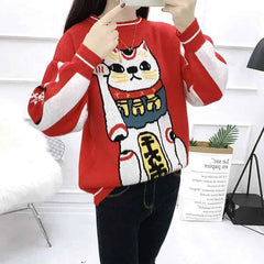 Good Lucky Cat Loose Knitted Sweater