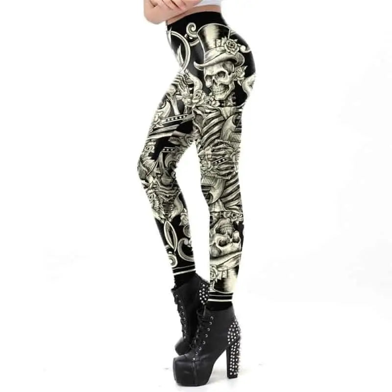 Goth Aesthetic Steampunk Skeleton Legging