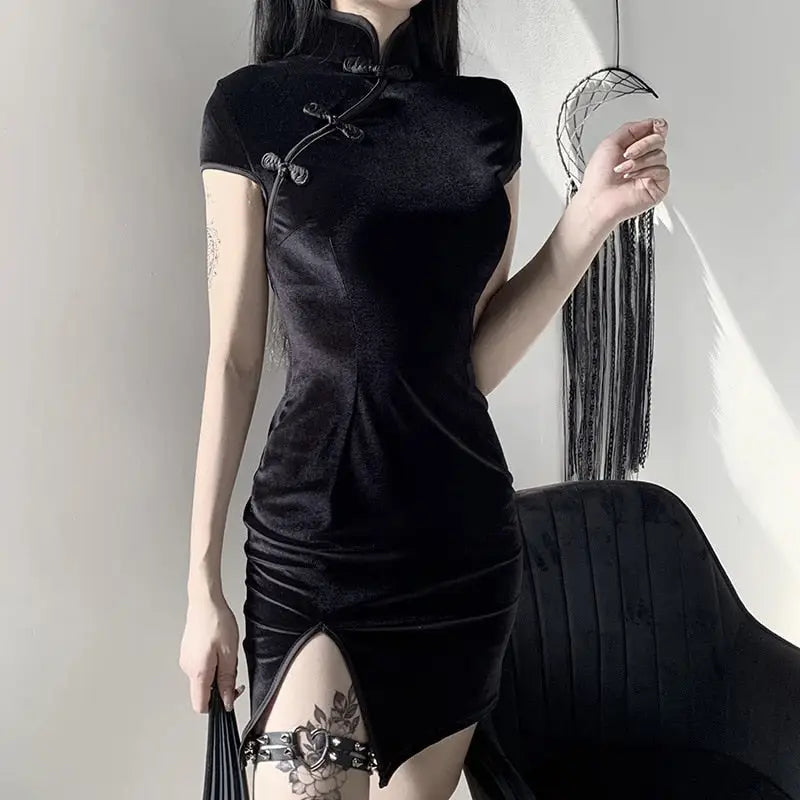 Goth Dark Chinese Style Mini Dress for Women