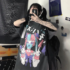 Goth Girl Mask Dark Aesthetic Loose T Shirt