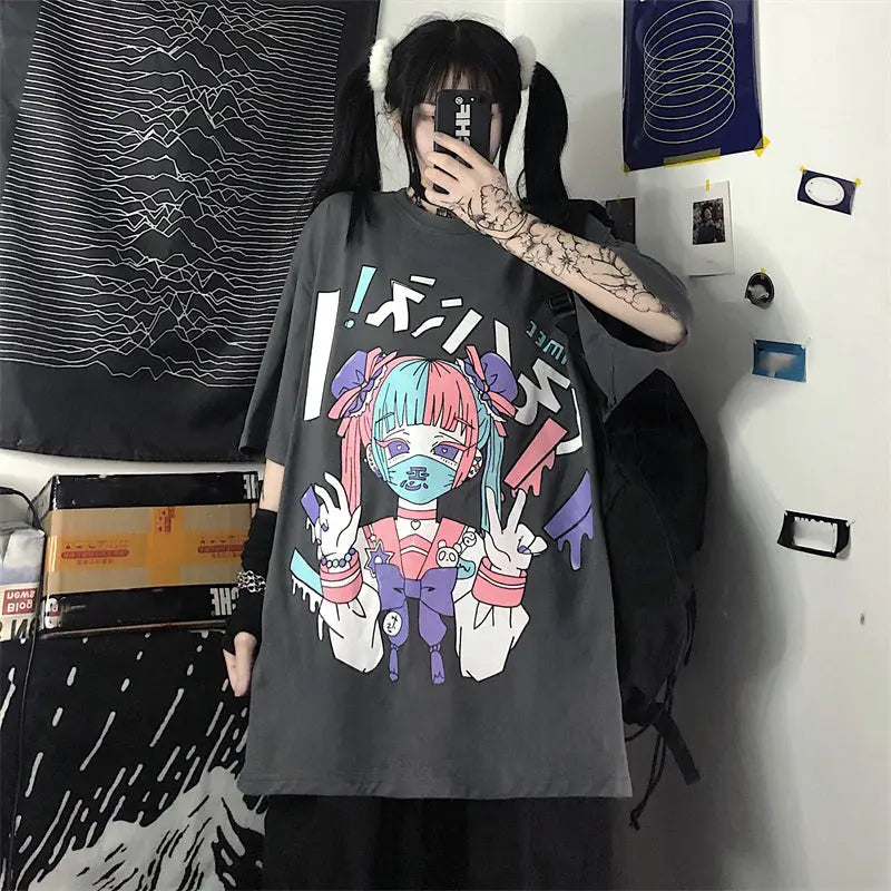 Goth Girl Mask Dark Aesthetic Loose T Shirt